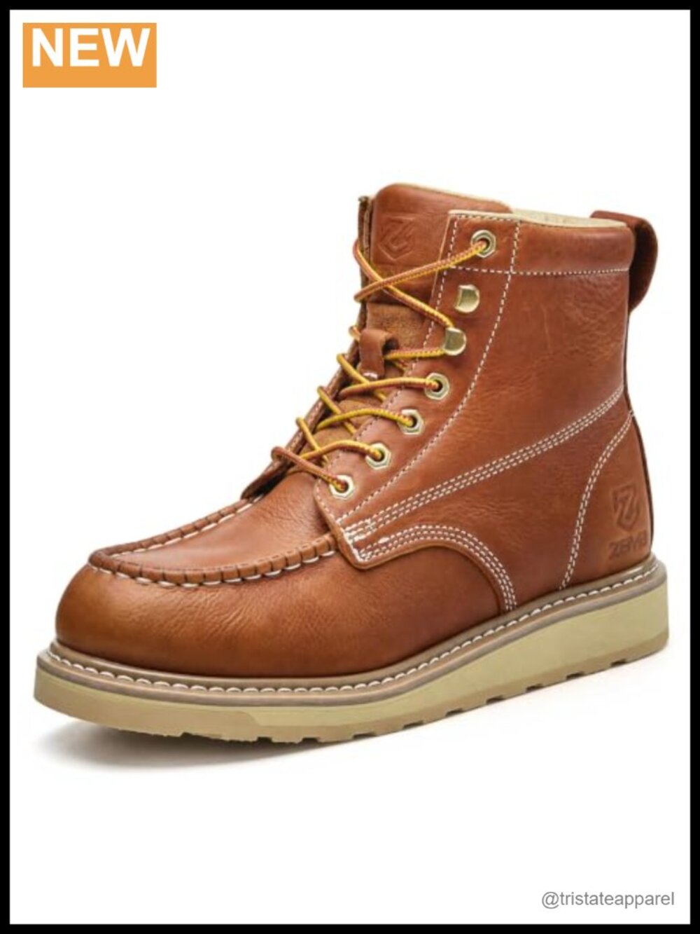 Men's Soft Toe Work Boots Full-Grain Leather Non Slip Moc Toe Wedge Sole